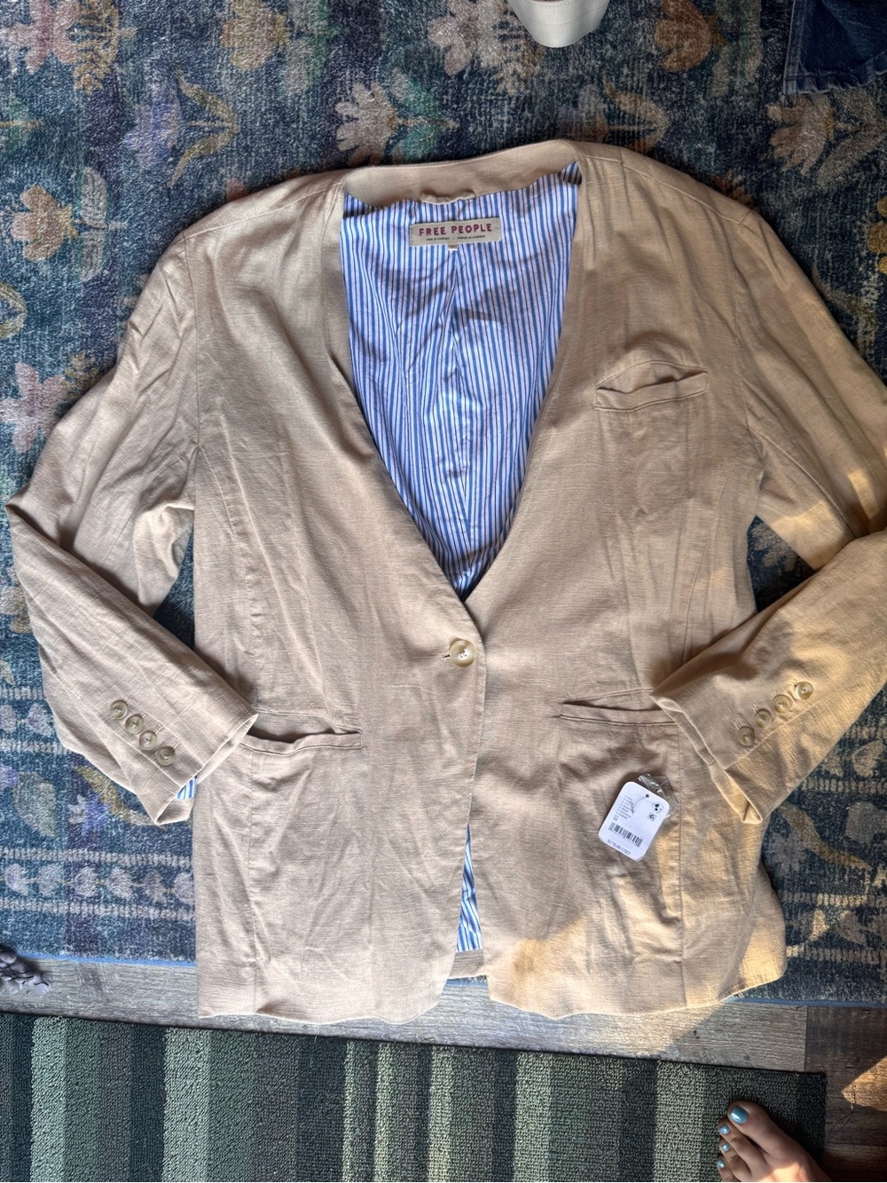 NWT Free People Women's Cream Single-Button Blazer linen